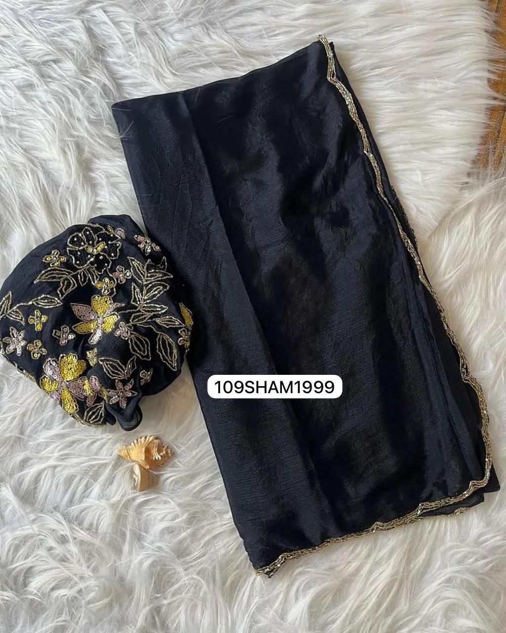 Black- Soft Chinon Pure Silk Saree