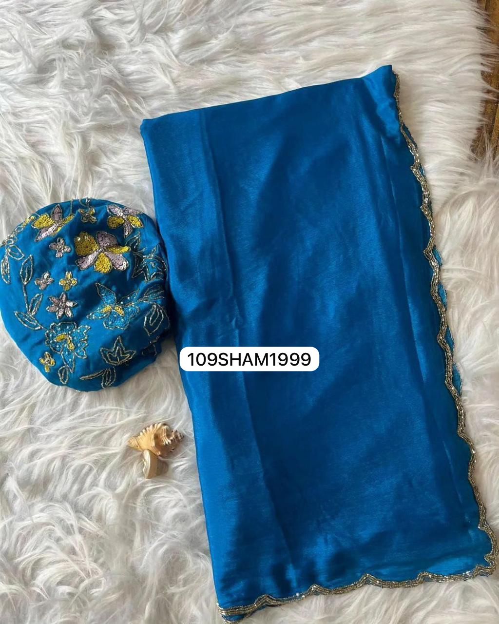 Blue- Soft Chinon Pure Silk Saree