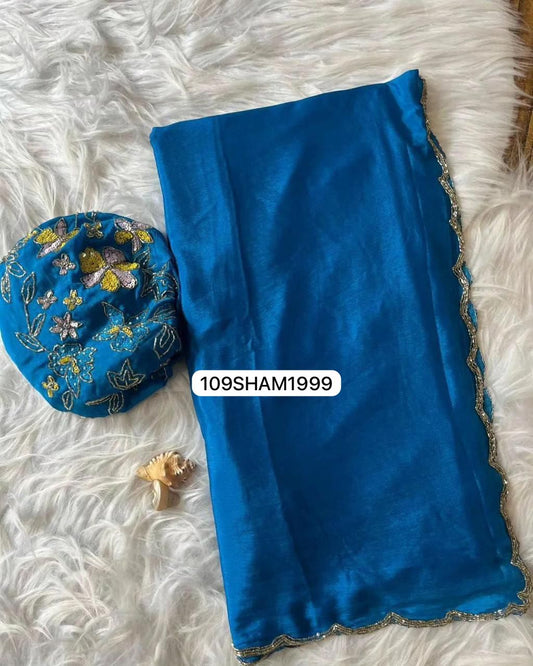 Blue- Soft Chinon Pure Silk Saree