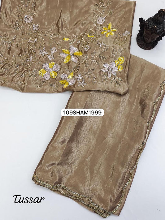 Light Beige- Soft Chinon Pure Silk Saree