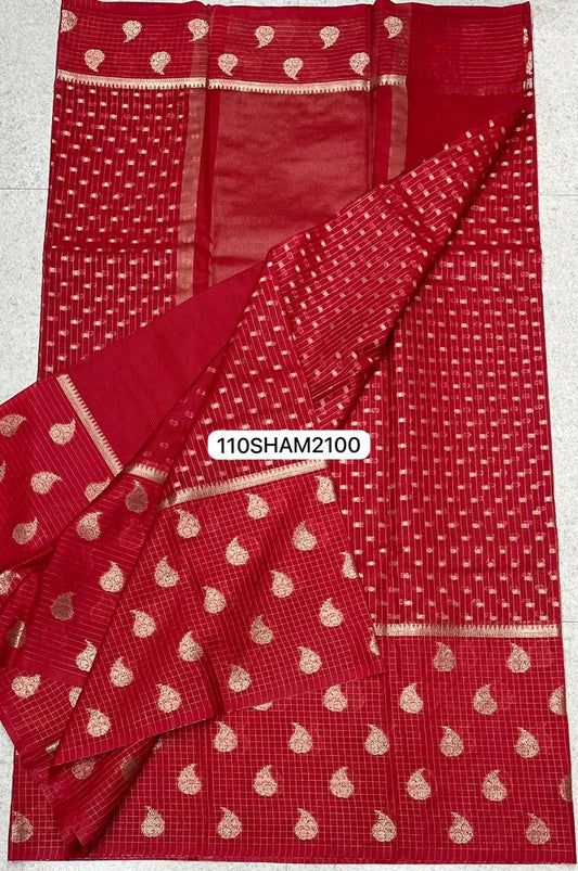 Red- Handwoven Banarasi Dyeble Warm Silk Saree