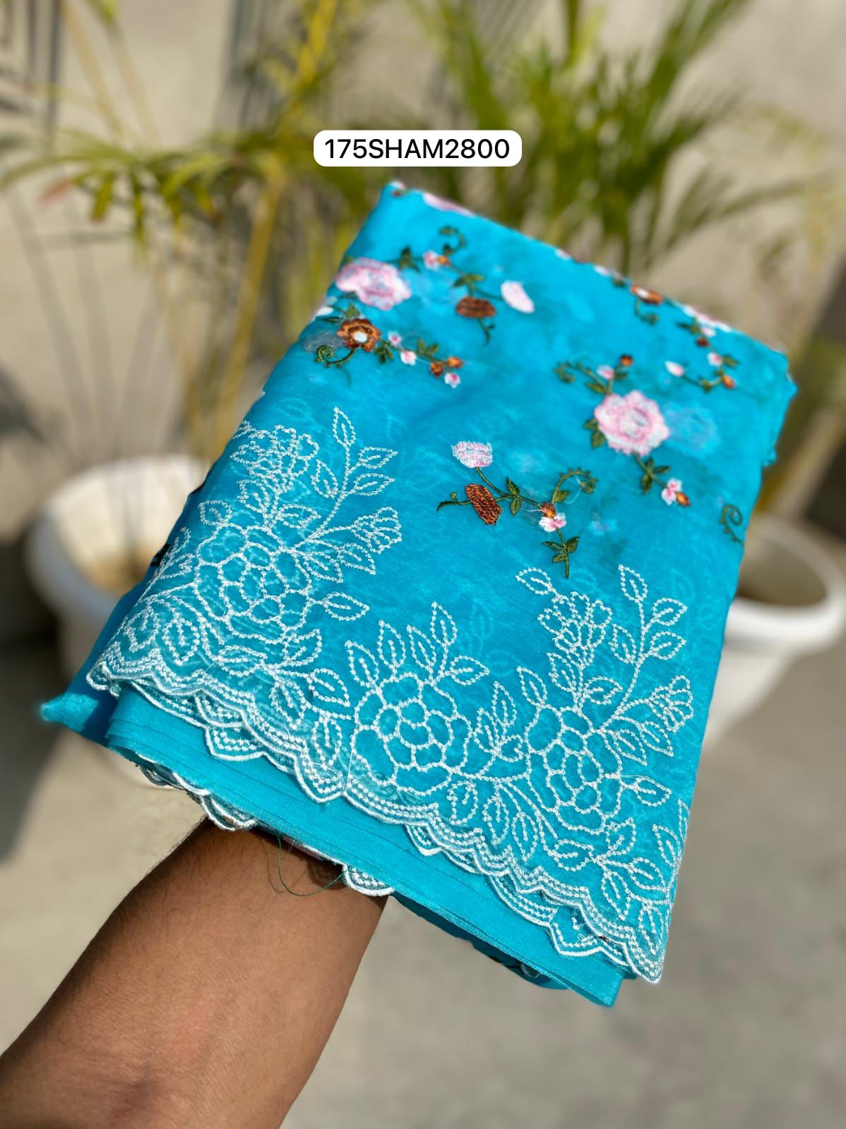 Sky Blue- Beautiful Organza Embroidery Saree