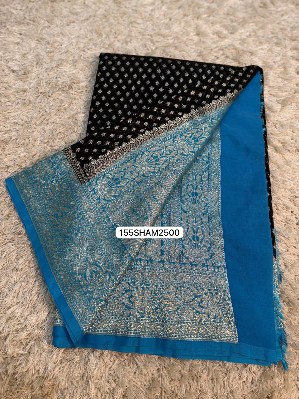 Black & Blue- Handwoven Banarasi Dyeble Katan Georgette Saree