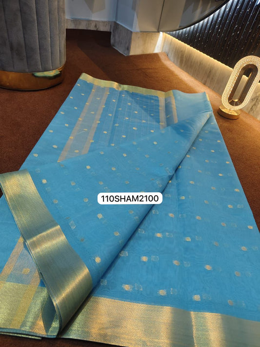 Sky Blue- Handwoven Banarasi Dyeble Warm Silk Saree