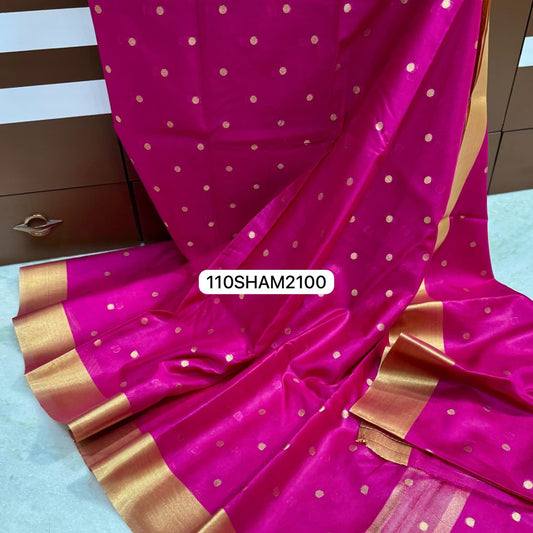 Dark Pink- Handwoven Banarasi Dyeble Warm Silk Saree