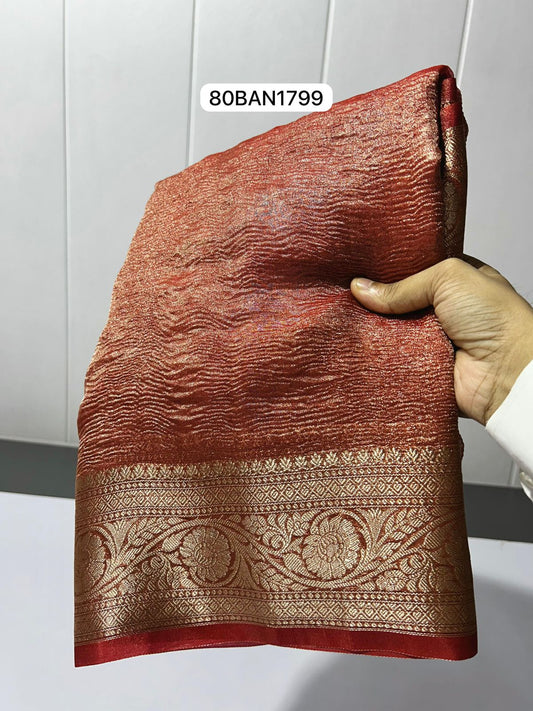 Deep Orange- Tissue Crush Soft Silk Saree