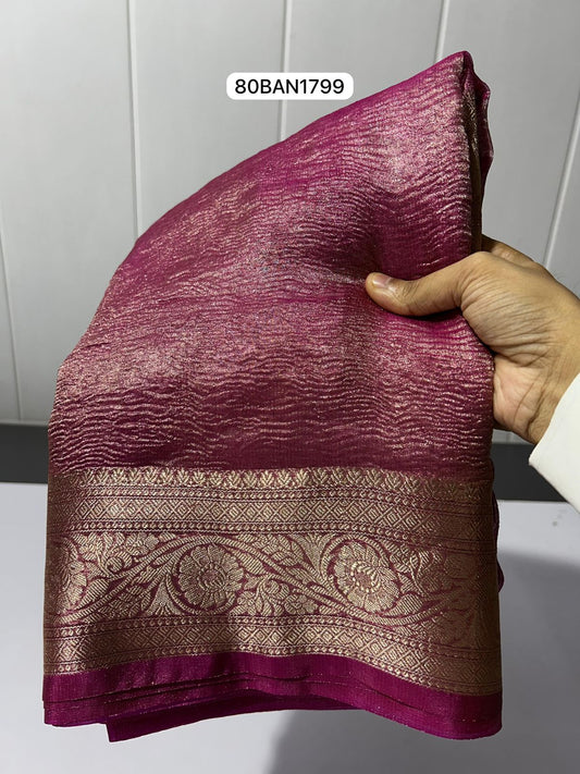 Pink- Tissue Crush Soft Silk Saree