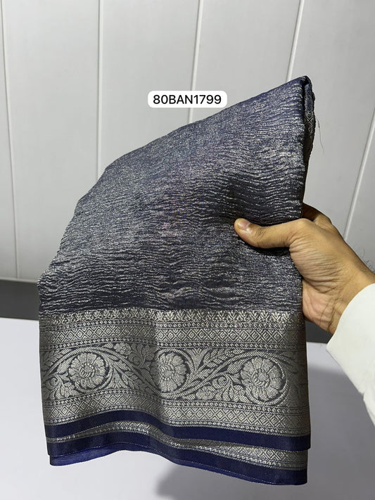 Royal Blue- Tissue Crush Soft Silk Saree