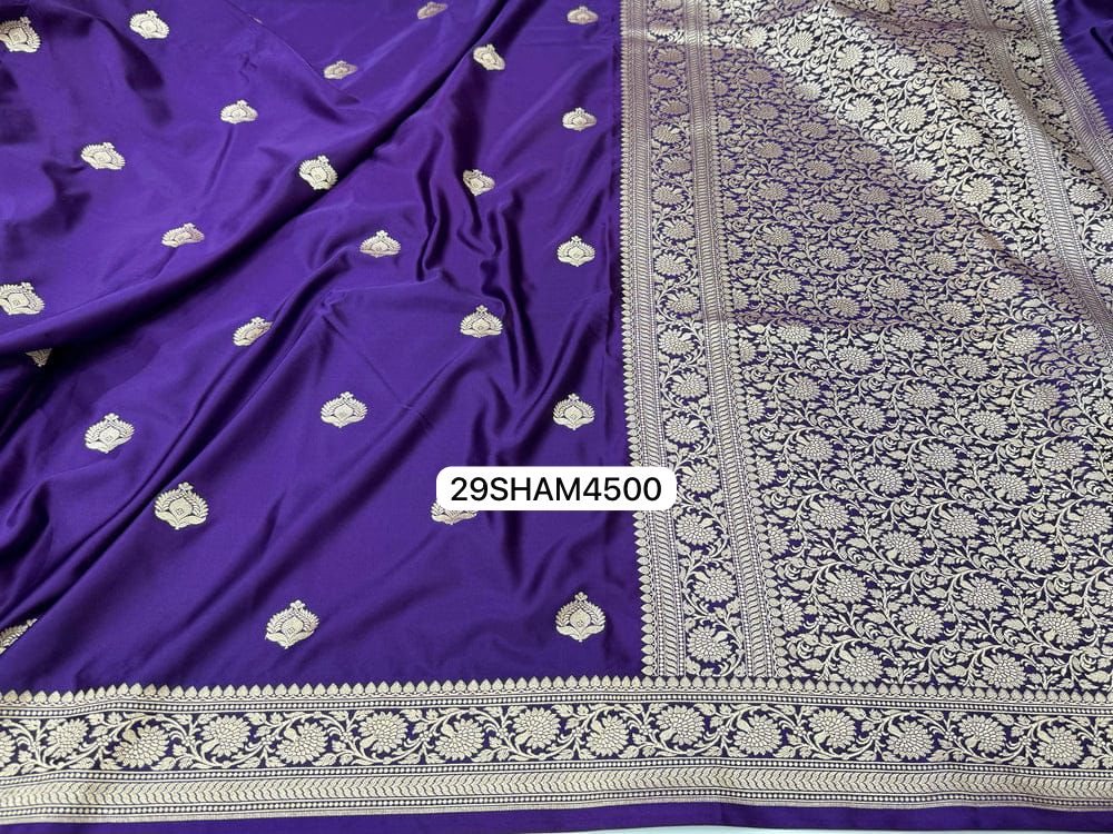 Purple- Banarasi Khaddi Mashru Katan Pure Silk Sarees