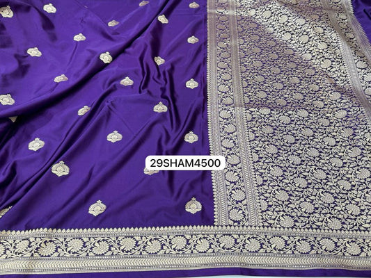 Purple- Banarasi Khaddi Mashru Katan Pure Silk Sarees