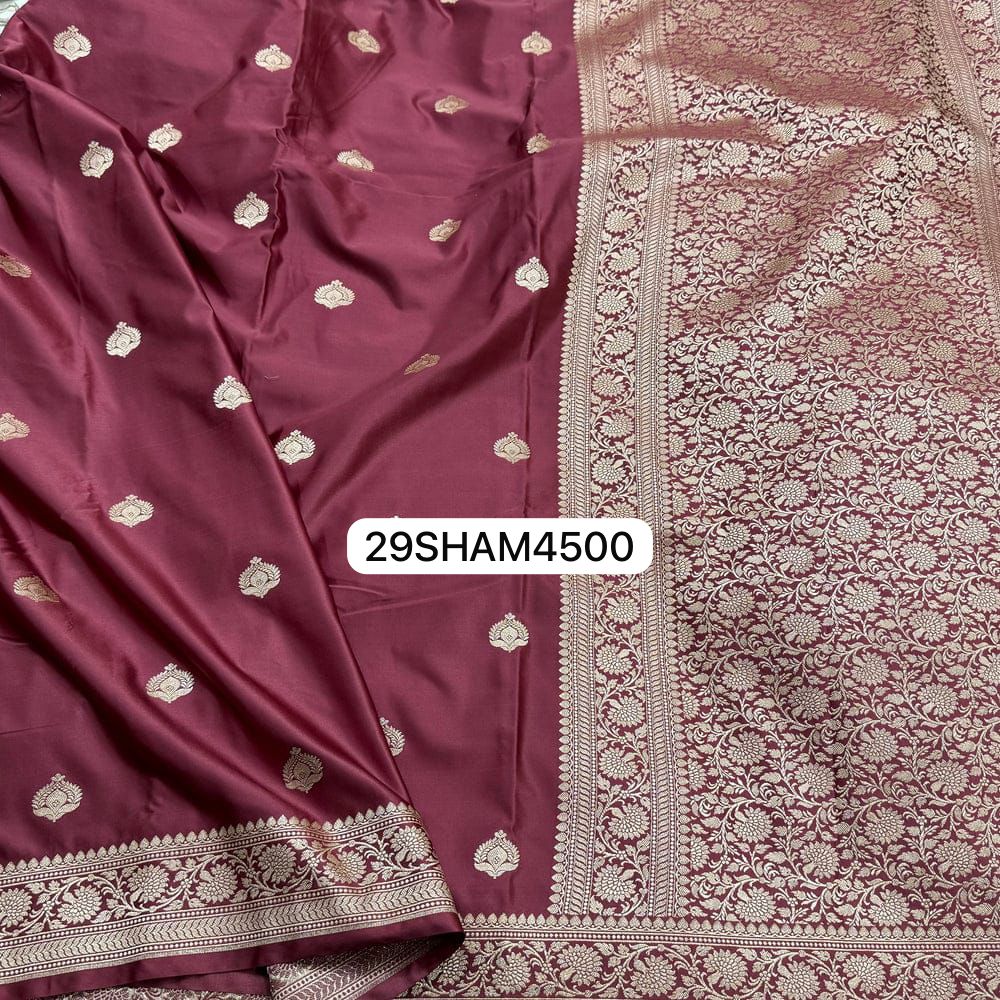 Maroon- Banarasi Khaddi Mashru Katan Pure Silk Sarees