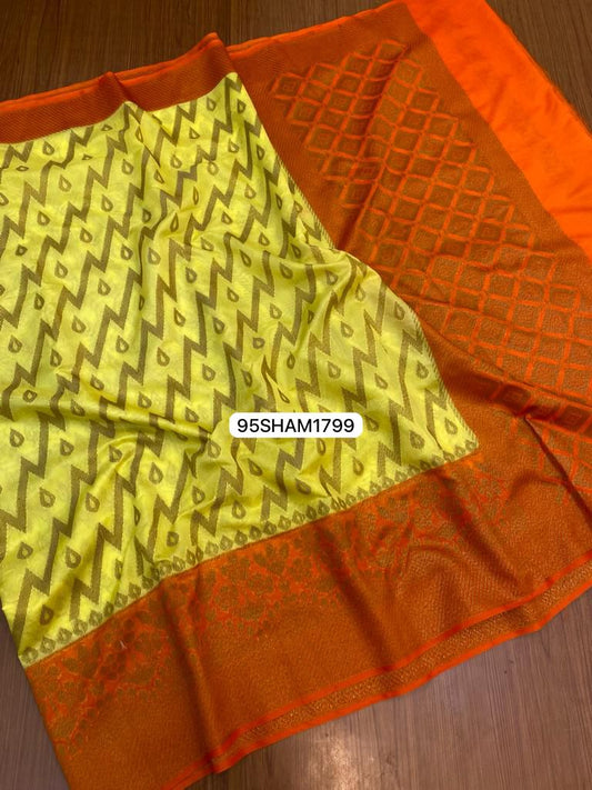 Yellow & Orange- Handwoven Banarasi Dyeble Semi Dupian Silk Saree