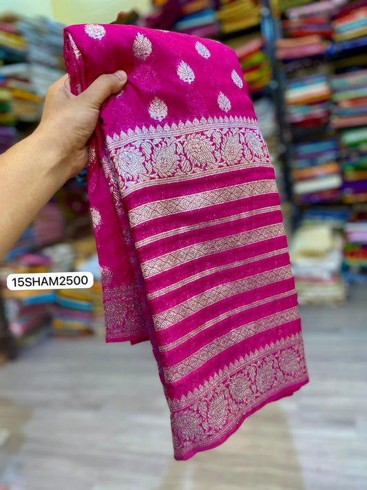 Pink- Handwoven Banarasi Dyeble Katan Georgette Saree