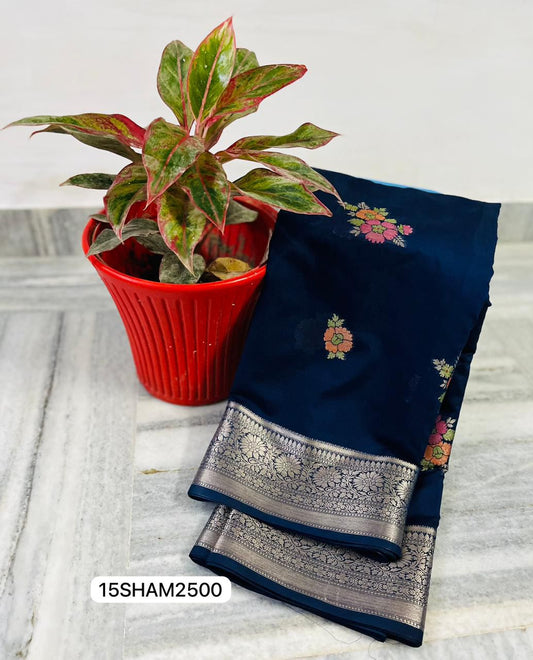 Royal Blue- Handwoven Banarasi Dayble Semi Georgette Saree