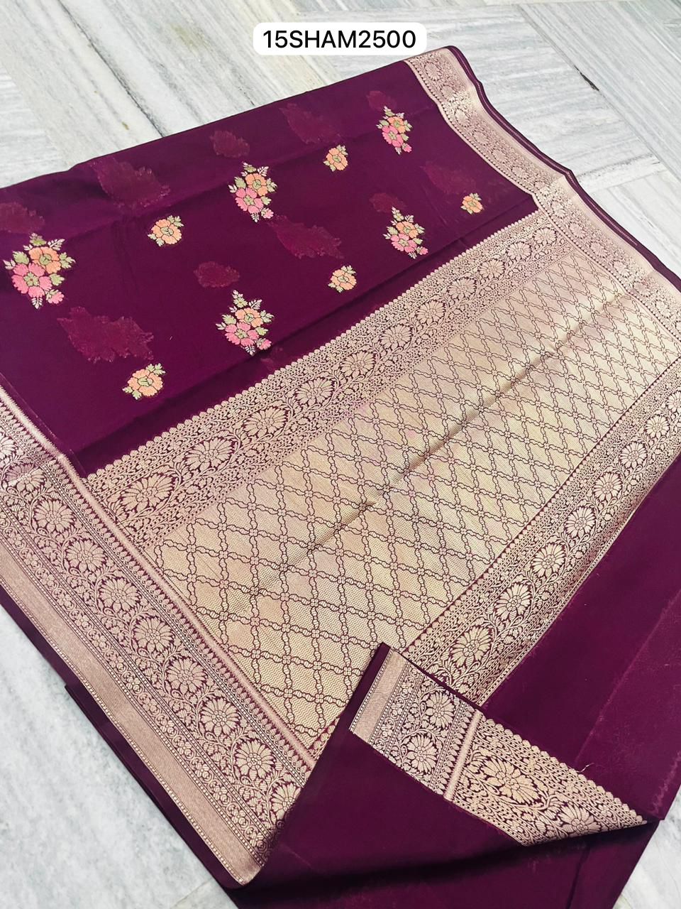 Magenta- Handwoven Banarasi Dayble Semi Georgette Saree