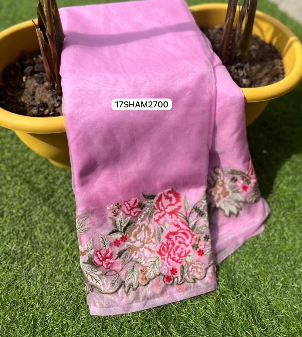 Light Pink- Handwoven Banarasi Dyeble Embroidery Cutwork Organza Silk Saree