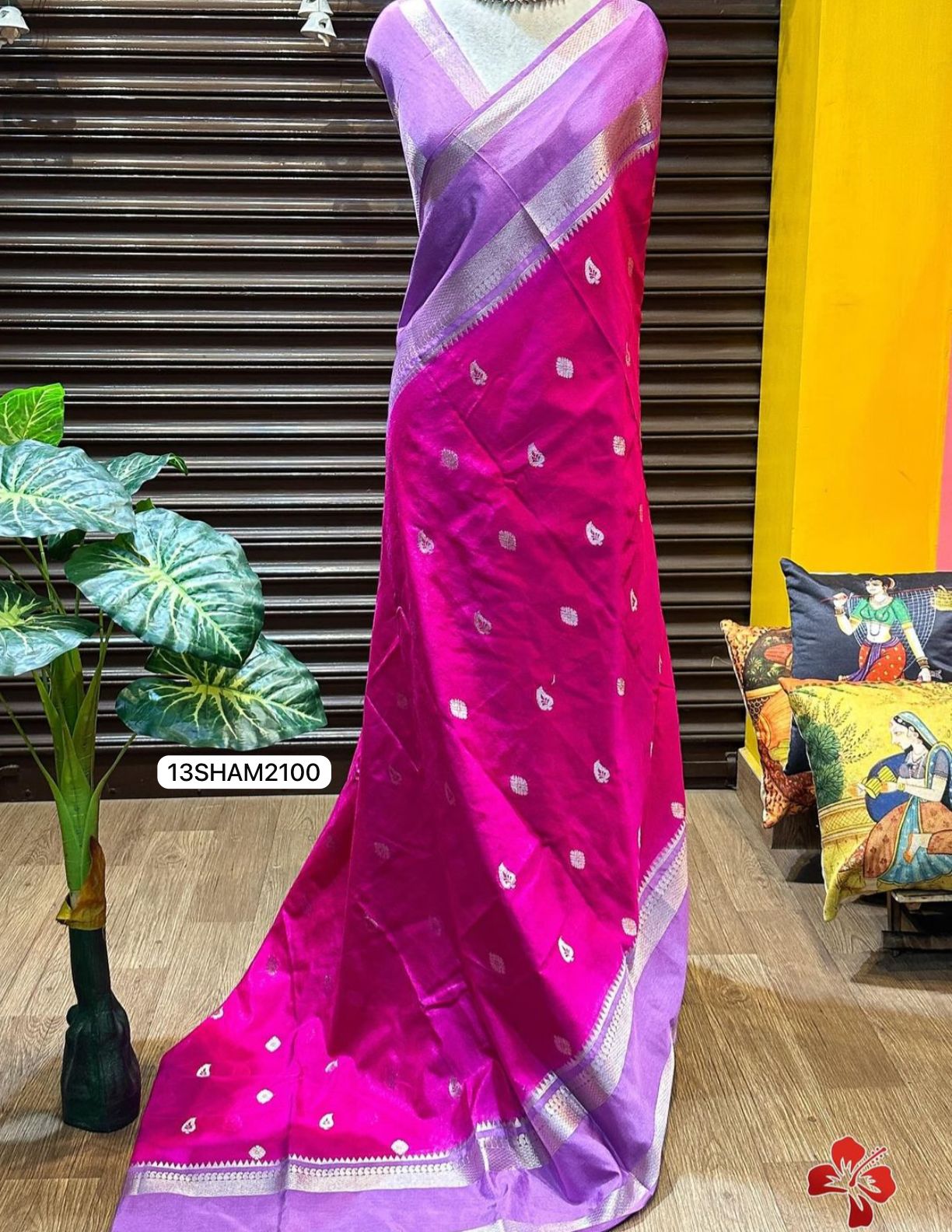 Pink with Purple Border- Handwoven Banarasi Warm Silk Saree