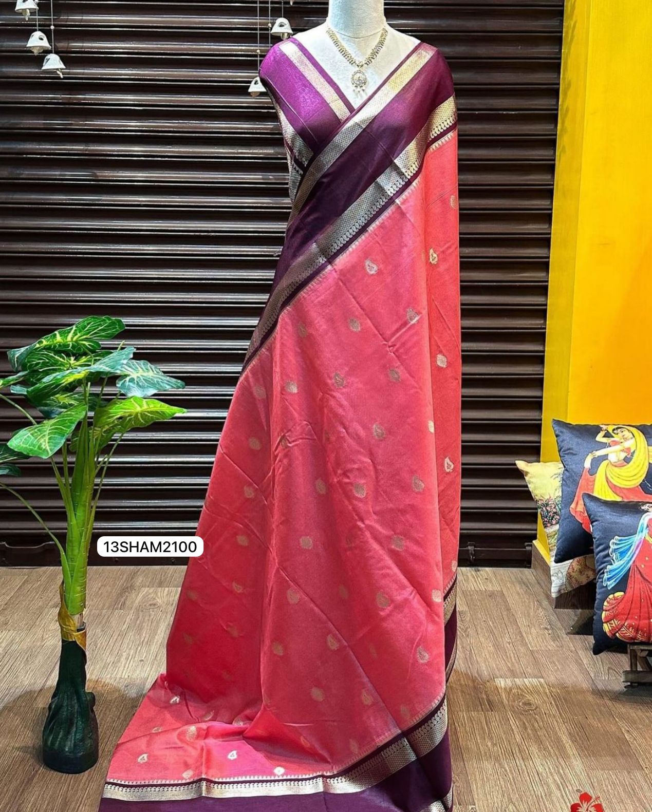 Blush Pink with Maroon Border- Handwoven Banarasi Warm Silk Saree
