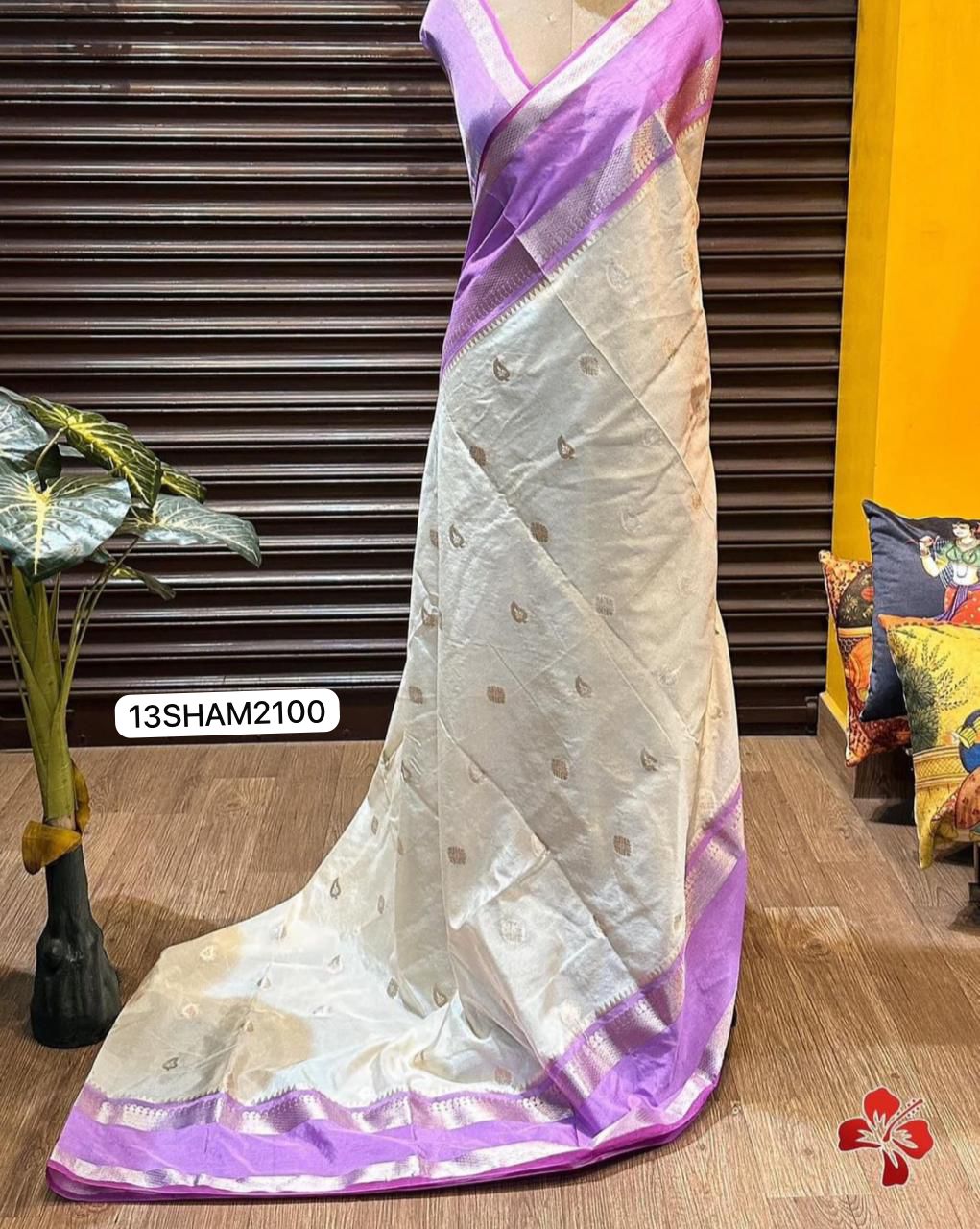 White Saree with Pink Border- Handwoven Banarasi Warm Silk Saree