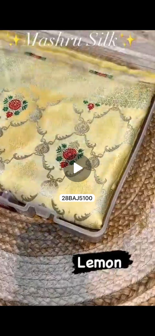 Yellow- Banarasi Mashru Silk Saree