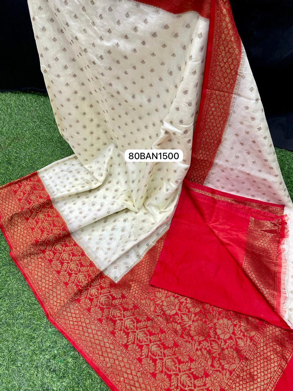 Red Beige- Banarasi Semi Dupion Silk Saree