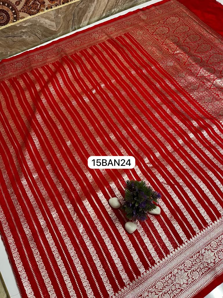 Red- Banarasi Georgette Katan Silk Saree