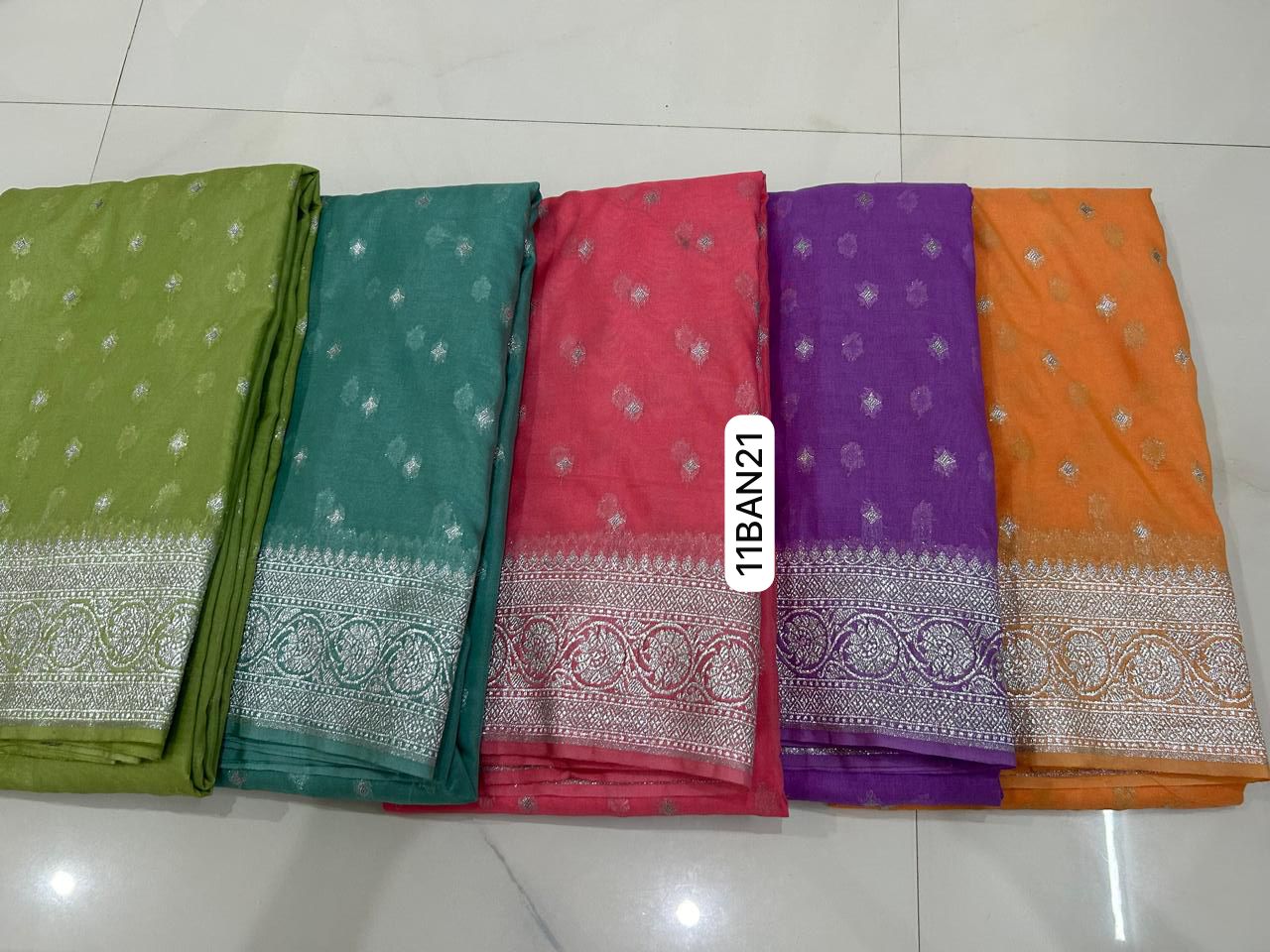 Light Green- Banarasi Georgette Katan Silk Saree