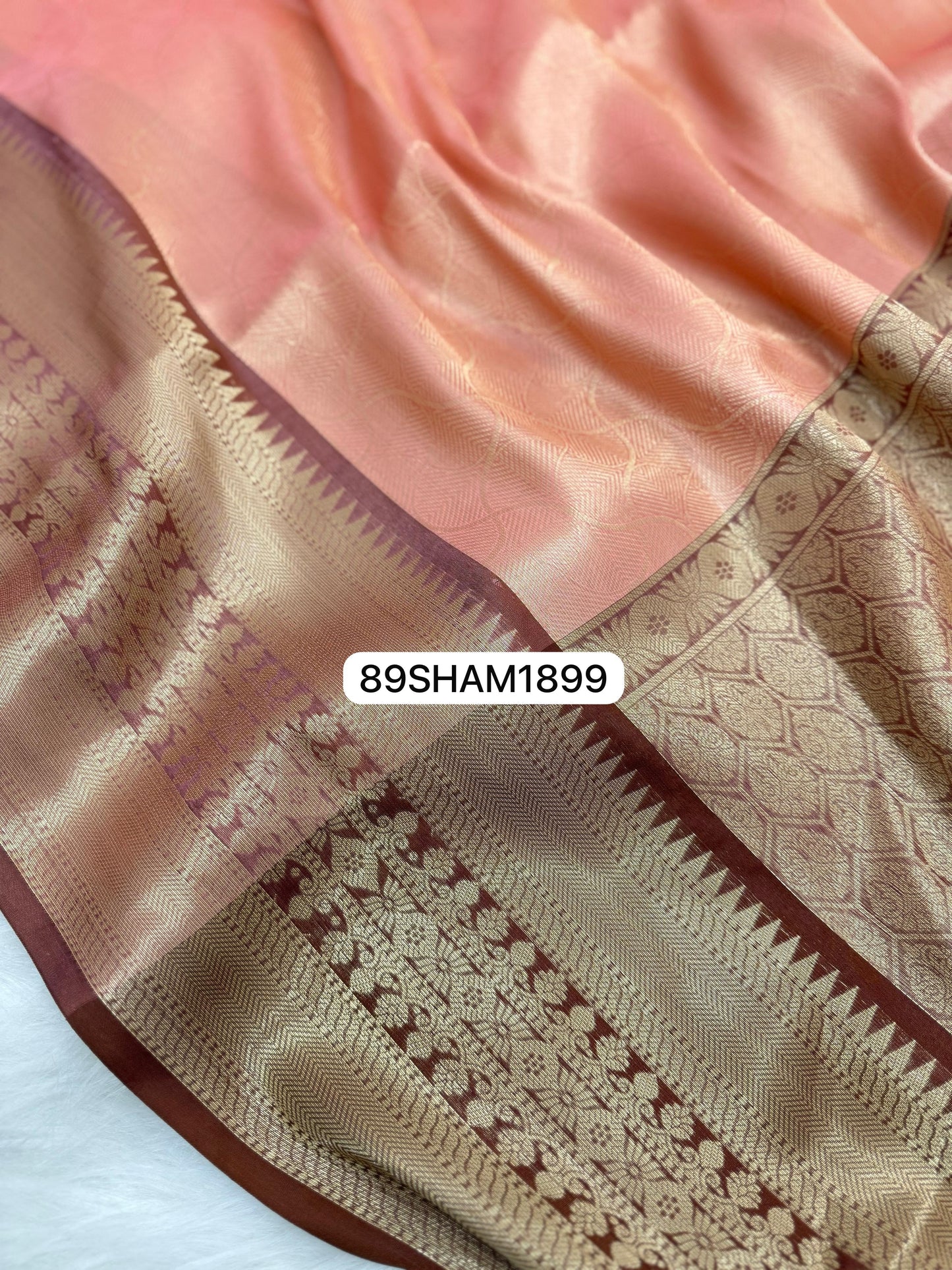 Orange with Maroon & Golden Zari Border- Handwoven Banarasi Zari Tanchui Saree