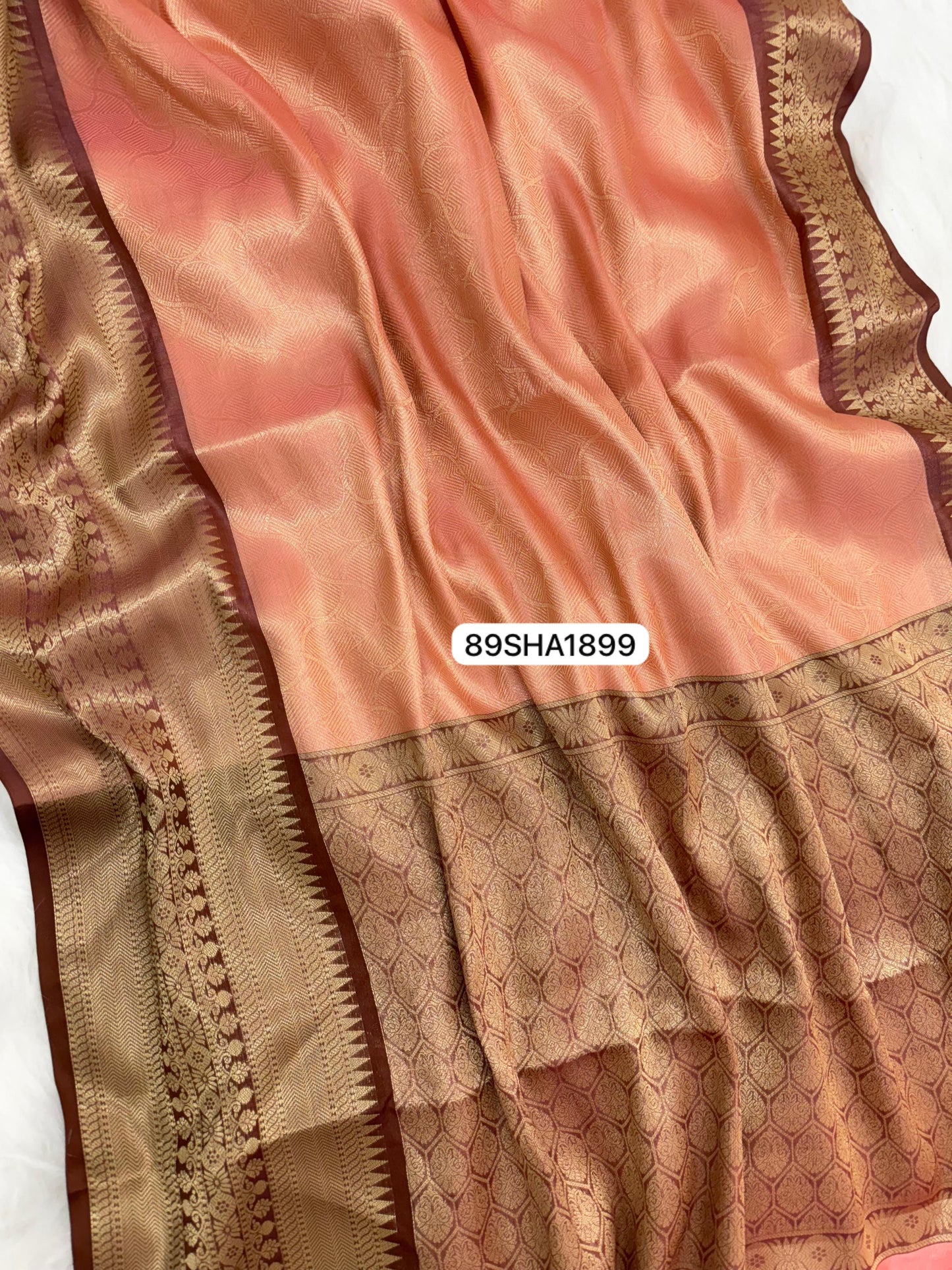 Orange with Maroon & Golden Zari Border- Handwoven Banarasi Zari Tanchui Saree