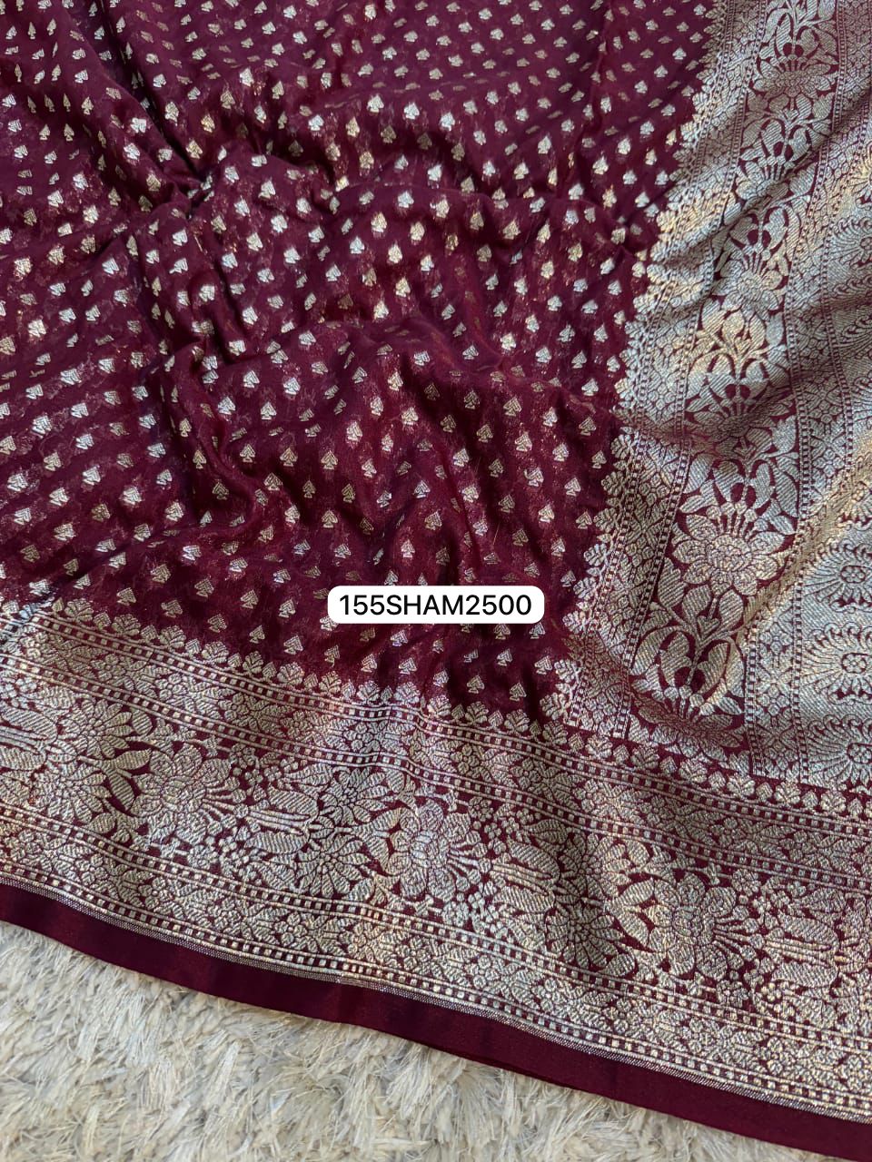 Maroon- Handwoven Banarasi Dyeble Katan Georgette Saree