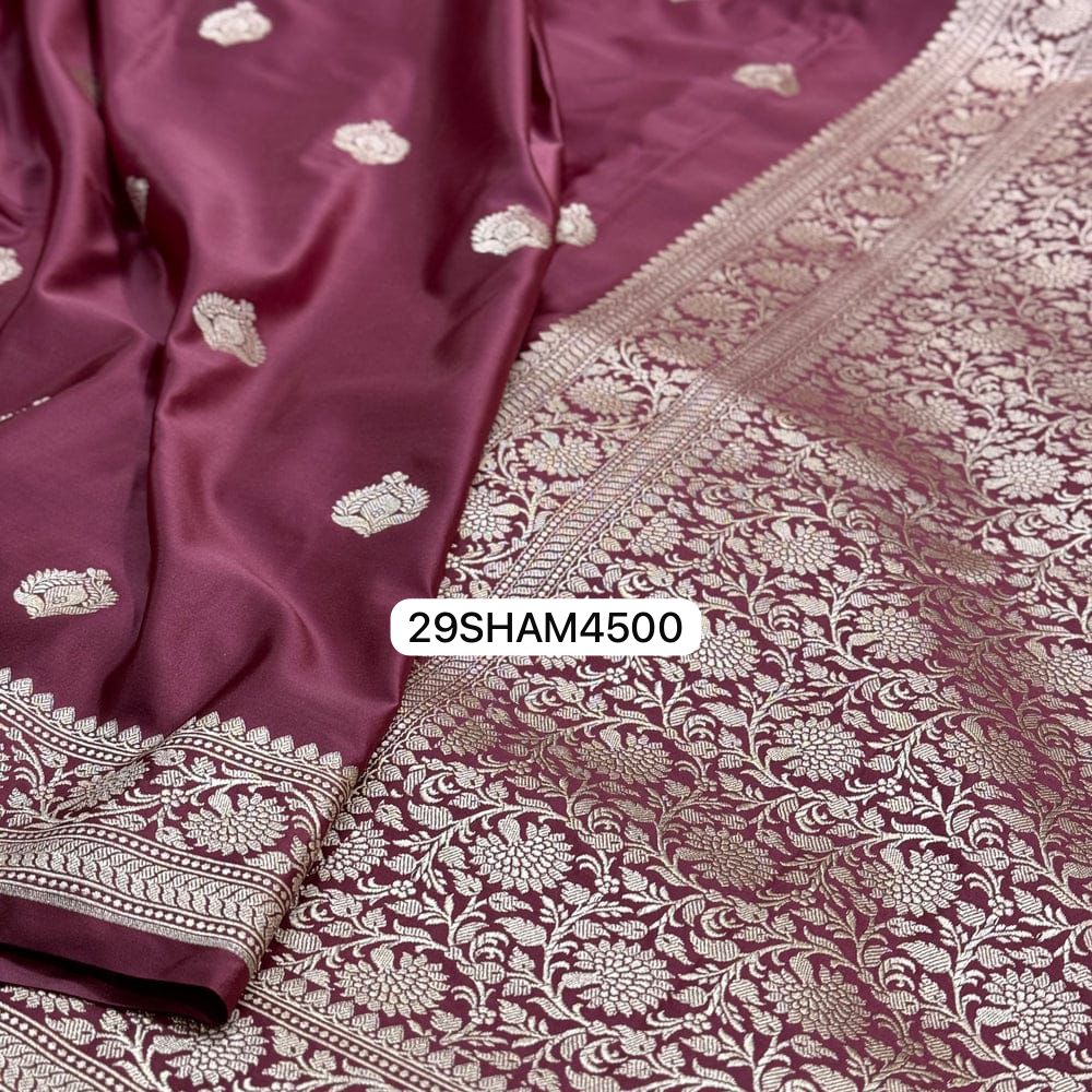 Maroon- Banarasi Khaddi Mashru Katan Pure Silk Sarees
