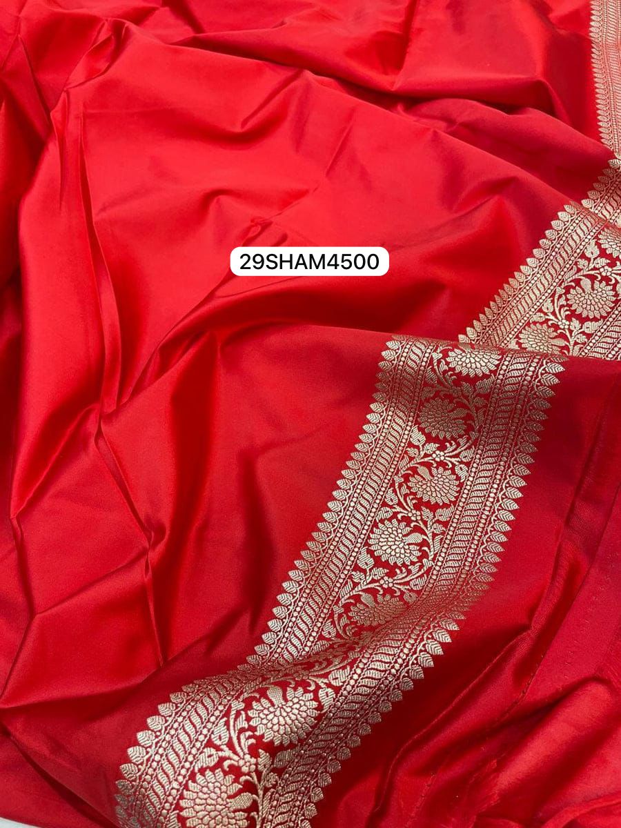 Orange- Banarasi Khaddi Mashru Katan Pure Silk Sarees