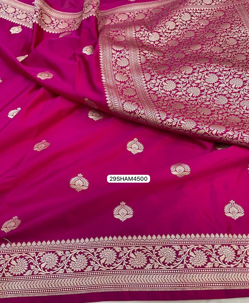 Pink- Banarasi Khaddi Mashru Katan Pure Silk Sarees