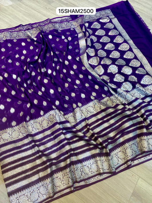 Purple- Handwoven Banarasi Dyeble Katan Georgette Saree
