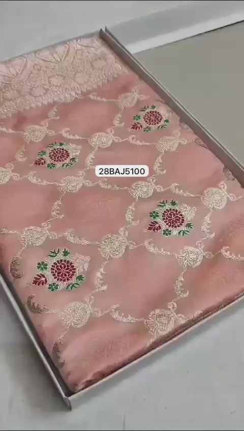 Pastel Orange- Banarasi Mashru Silk Saree