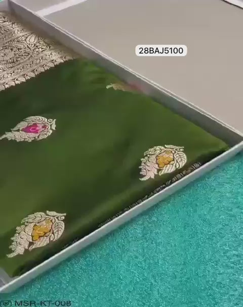 Mehendi Green- Banarasi Mashru Silk Saree