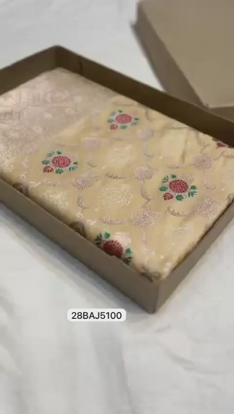 Light Orange- Banarasi Mashru Silk Saree