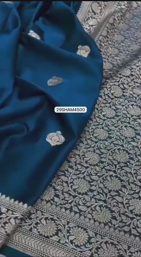 Peacock Blue- Banarasi Khaddi Mashru Katan Pure Silk Sarees