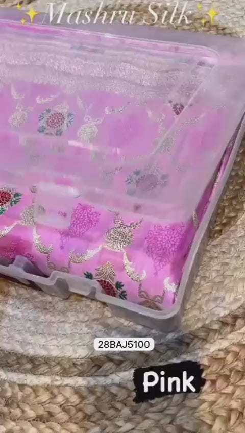 Pink- Banarasi Mashru Silk Saree